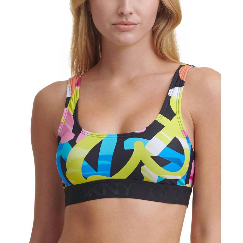 NEW DKNY printed logo bikini top in grafitti